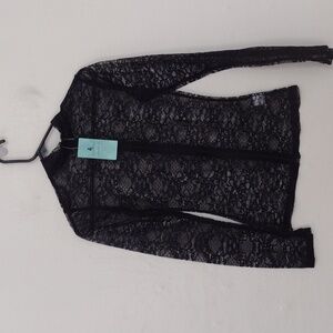 Lido Girl Black Semi Sheer Lace Long Sleeve Full Back Zip Size S NWT